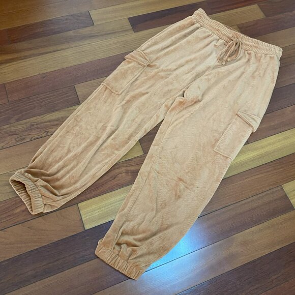 Orange Ribbed Cargo Joggers size Large - Picture 1 of 9
